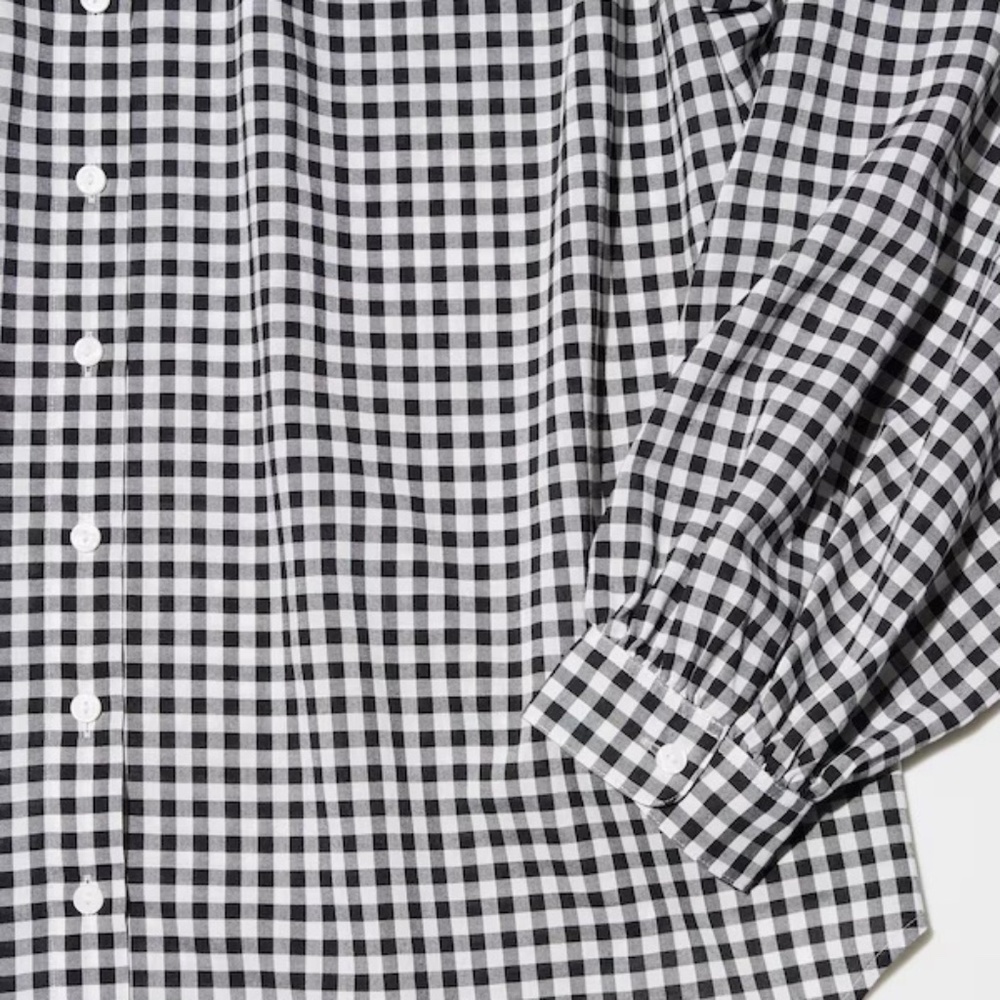 NWT Uniqlo Gathered Checked Volume Long Sleeve Blouse - Picture 4 of 6